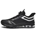 Men's black mesh running shoes with rotary buckle closure and clear air cushion sole - EU 39 / Black and White