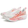 White running shoe with orange crackle pattern and cushioning high rebound foam sole - White Red