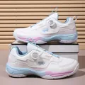 White breathable badminton shoes with blue and pink accents and dial system closure - 36 / White Pink Moon