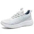 Men's breathable fly-knit running sneakers in white with gray gradient texture - 39 / White Smoke Blue