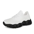 Breathable knit mesh walking shoes with white upper and speckled black platform sole - 36 / White Black