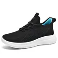 Men's breathable flyknit running shoes in black and blue with thick white soles - 39 / Black Cyan Green