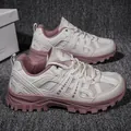 Retro platform hiking sneakers in cream and pink patchwork with breathable mesh - EU 36 / Pink