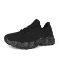 All-black breathable knit casual sneaker with white speckled thick wave-textured sole - 36 / Black