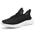 Men's breathable black mesh running shoes with thick white shock-absorbing soles - EU 39 / Black and White