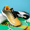 Men's professional badminton court shoes in yellow and black gradient sports trainers - EU 39 / Gold