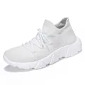 All-white breathable knit thick-sole sneakers with elastic sock-style opening - EU 36 / Flyknit Lace-up Style / White