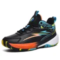 Mid-top black basketball sneakers for teens with colorful lightning graffiti and non-slip sole - EU 39 / Black Orange Red