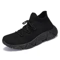 All-black platform sock sneakers with breathable knit fabric and thick textured sole - EU 36 / Flyknit Lace-up Style / Black
