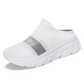 White breathable flyknit mule sneakers with thick rubber soles for summer casual wear - 38 / White