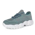 Breathable knit mesh leisure shoes in blue grey mix with speckled thick platform sole - Grey Blue