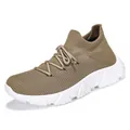 Men's breathable knit sneakers in khaki with thick white sole and lace-up sock design - EU 36 / Flyknit Lace-up Style / Khaki