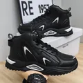 Men's high-top sneakers in black and white leather finish with anti-slip thick soles - EU 39 / Black