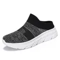 Breathable black and grey knit slip-on mule sneakers with thick white cushioned sole - 35 / Gray