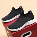 Lightweight black flyknit slip-on sneakers with breathable mesh and white EVA thick sole - EU 36 / Black and White