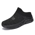 Black knit breathable slip-on sports mule sneakers with cushioned sole for casual wear - 35 / Mesh Slip-on Mule Sneaker / All Black