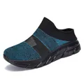 Deep blue and black fly-knit breathable slip-on sports mule with thick anti-slip sole - 35 / Blue Black