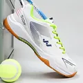 White professional badminton shoes with blue details and vibrant green laces for athletes - EU 40 / White Green