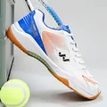 White and blue lightweight indoor sports shoe with orange accents and gum rubber sole - EU 40 / Blue Orange