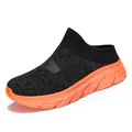 Lightweight black and orange knit slip-on mule sneakers with breathable mesh and EVA sole - 35 / Black Orange Floral