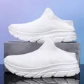 White breathable fly-knit slip-on mule sneaker with a thick cushioned platform sole - EU 35 / White