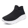 Κλασικό ασπρόμαυρο ανδρικό παπούτσι fly-knit με διαπνέον πλέγμα και λευκή σόλα - 35 / Μαύρο και Άσπρο