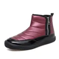 Women's quilted burgundy snow boots with black patent leather trim and side zipper - EU 35 / Wine Red