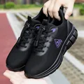 Lightweight breathable mesh walking shoes in black and purple for elderly outdoor comfort - EU 36 / Black and Purple (Women)