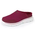 Winter warm burgundy mule slippers with thick faux fur lining and non-slip white soles - 36 / Wine Red