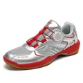 Silver and red indoor badminton shoes with rotating buckle and gum rubber sole - 36 / Silver