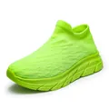 Fluorescent green knit slip-on sneakers for men featuring high-top wavy textured mesh - Fluorescent Green