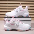 Lightweight white sports sneakers for women with pink accents and dual rotary buckles - 36 / White Pink