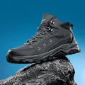 Mid-top outdoor hiking boots in dark grey with durable synthetic leather and mesh - EU 39 / Gray