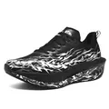 Black sports running shoes with grey flame patterns and thick shock-absorbing sole - EU 34 / Black