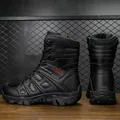 Black high-top tactical hiking boots with leather finish and non-slip rubber soles - EU 39 / Black