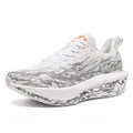 White casual running sneakers with grey flame pattern and orange tongue logo - EU 34 / White