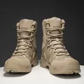 Breathable high-top tactical combat boots in sand color with durable rubber soles - 39 / Sand