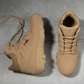 Detail of outdoor tactical boots featuring durable CORDURA fabric and suede leather upper - EU 39 / Sand