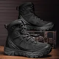 Men's high-top black tactical boots for outdoor climbing and hiking with anti-slip sole - EU 39 / Black