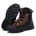 Brown leather high-top tactical boots with anti-slip rubber soles for outdoor trekking - 39 / Black Brown