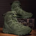 Men's high-top tactical hiking boots in army green with breathable mesh and rugged rubber sole - EU 39 / Green