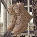 Men's desert tan high-top tactical combat boots with breathable mesh and anti-slip sole - EU 39 / Khaki