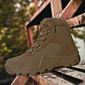 Mid-top desert sand tactical hiking boots featuring suede leather and rugged rubber soles - EU 39 / Brown