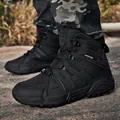 Men's outdoor black tactical boots with durable rubber soles for hiking and training - 39 / Black