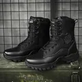Men's black high-top tactical boots with side zipper and rugged anti-slip rubber sole - EU 39 / Black