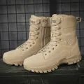 Sand-colored high-top tactical hiking boots with side zipper and breathable mesh panels - EU 39 / Sand