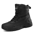 Men's black tactical combat boots with high-top leather mesh design and thick rubber soles - 39 / All Black