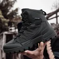 All-black tactical mid-top outdoor boot with anti-slip rubber sole and yellow logo tag - EU 39 / Black