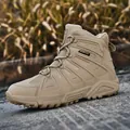 Men's khaki tactical combat boots with high-top breathable mesh and durable rubber sole - EU 39 / Sand