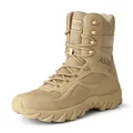Men's high-top tactical hiking boots in desert tan with durable rubber lug soles - 39 / Sand